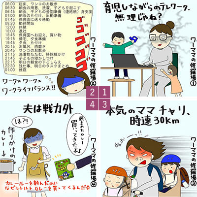 毎日がジェットコースターのよう！ 忙しいワーママたちの「修羅場」｜株式会社アイウェイヴコラムらくがきコラム